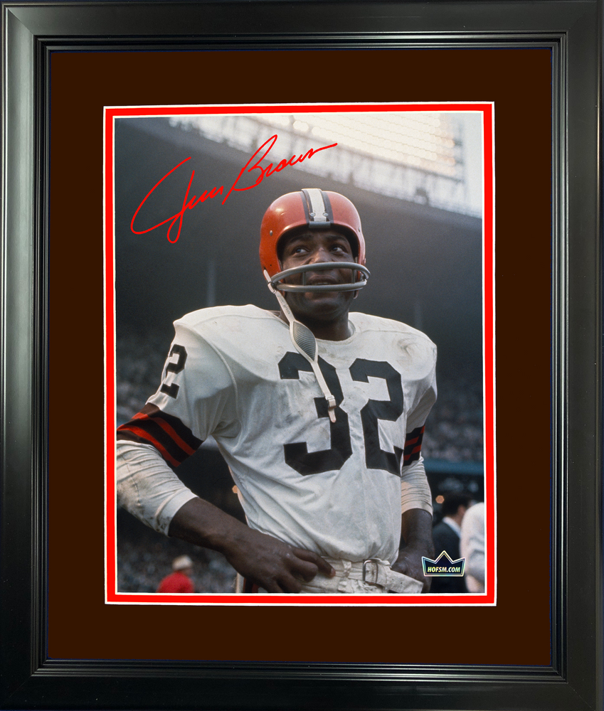 Framed Jim Brown Facsimile Laser Engraved Signature Auto Cleveland Browns 11"x14" Football Photo HOFSM Holo (ONLINE ORDER ONLY)