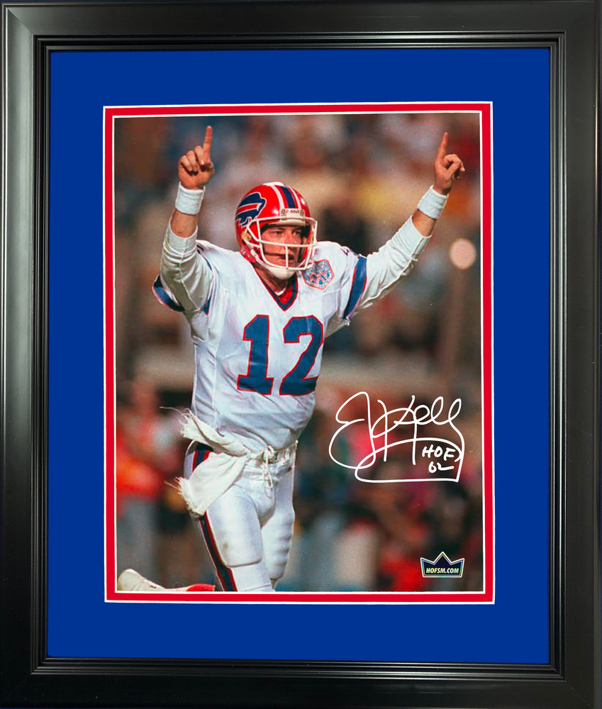 Framed Jim Kelly Buffalo Bills Facsimile Laser Engraved Signature Auto 11"x14" Football Photo HOFSM Holo (ONLINE ORDER ONLY)