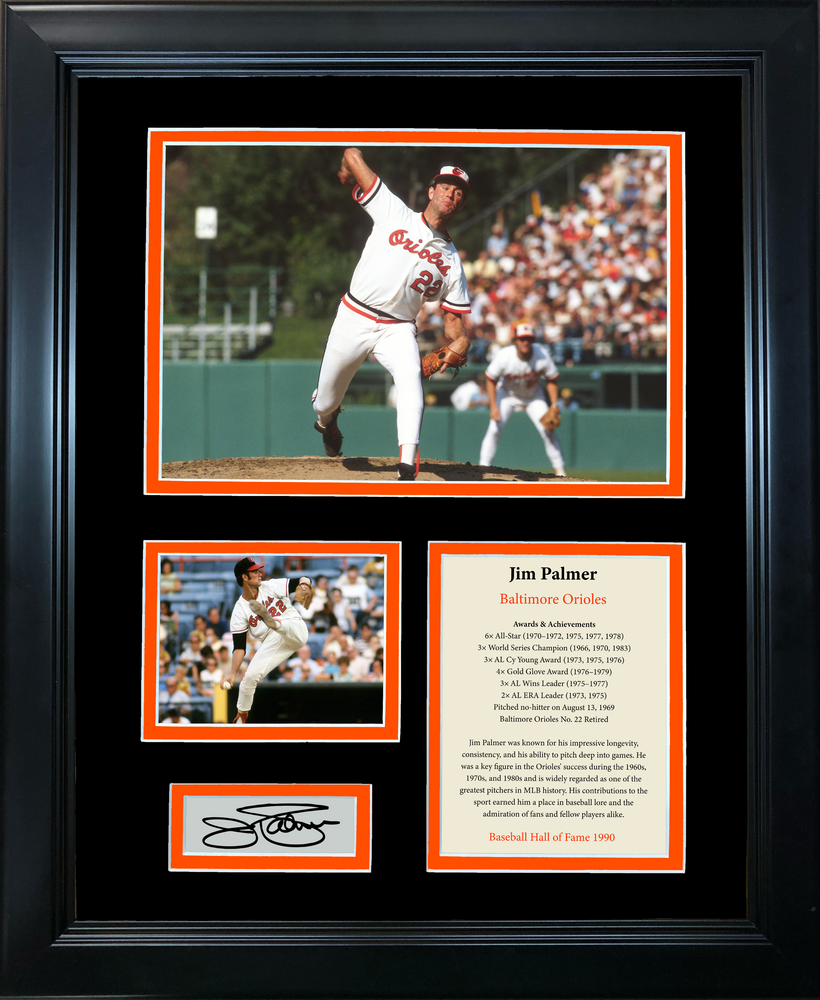 Framed Jim Palmer Hall of Fame Facsimile Laser Engraved Signature Auto Baltimore Orioles 11"x14" Baseball Photo Sig Collage (ONLINE ORDER ONLY)