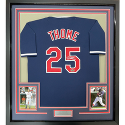 Framed Facsimile Autographed Jim Thome 35x39 Cleveland Blue Reprint Laser Auto Baseball Jersey (ONLINE ORDER ONLY)
