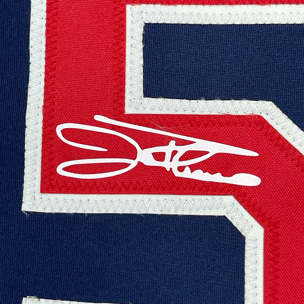Framed Facsimile Autographed Jim Thome 35x39 Cleveland Blue Reprint Laser Auto Baseball Jersey (ONLINE ORDER ONLY)