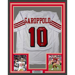 Framed Facsimile Autographed Jimmy Garoppolo 35x39 San Francisco White Alternate Reprint Laser Auto Football Jersey (ONLINE ORDER ONLY)