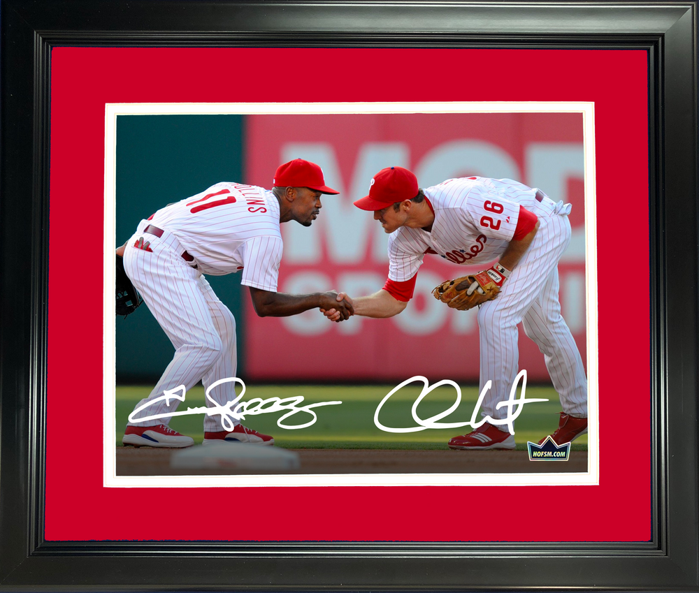 Framed Jimmy Rollins & Chase Utley Philadelphia Phillies Dual Facsimile Laser Engraved Signature Auto 11"x14" Baseball Photo HOFSM Holo (ONLINE ORDER ONLY)