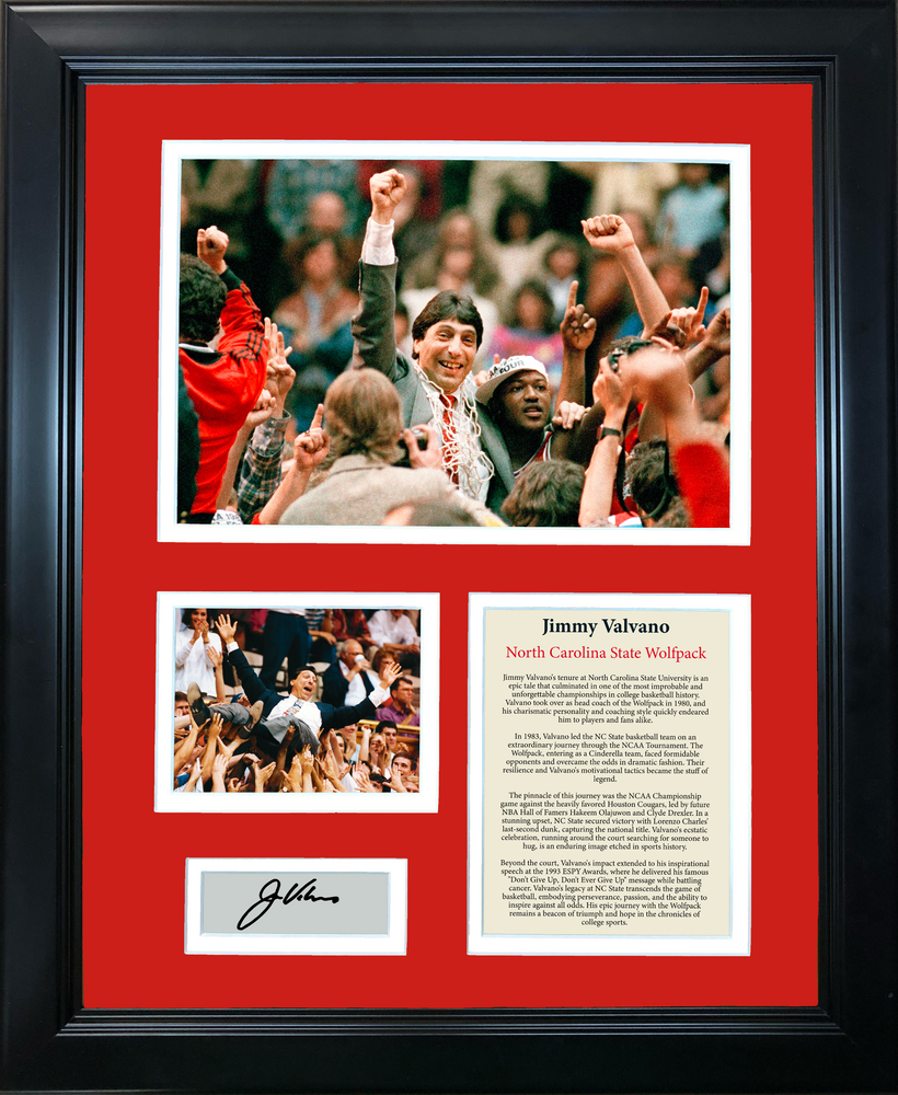 Framed Jimmy Valvano NC State Wolfpack 1983 National Champion Facsimile Laser Engraved Signature Auto NCAA Basketball 11"x14" Photo Sig Collage (ONLINE ORDER ONLY)
