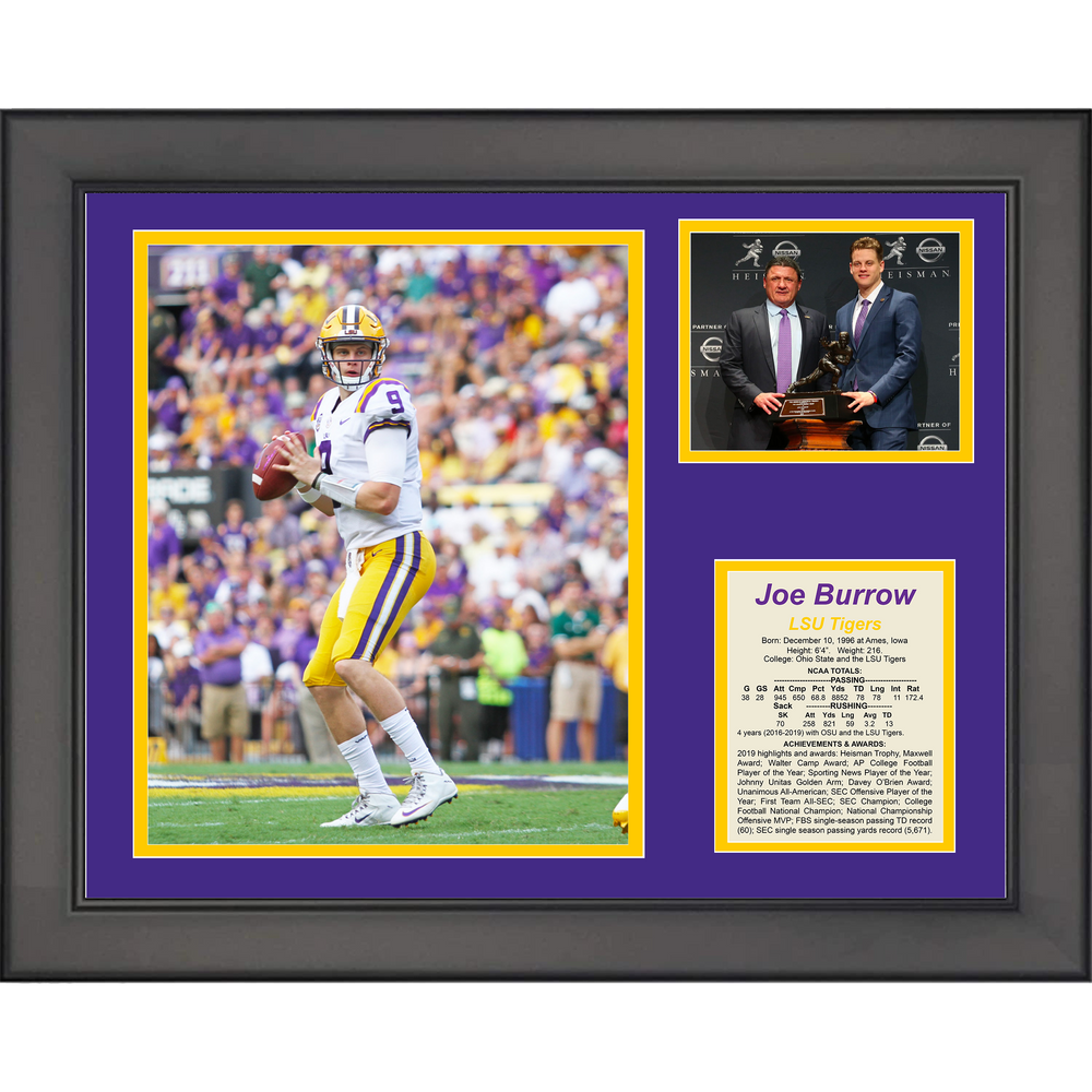 Framed Joe Burrow LSU Heisman Trophy 11"x14" College Football Three Photo Collage (ONLINE ORDER ONLY)