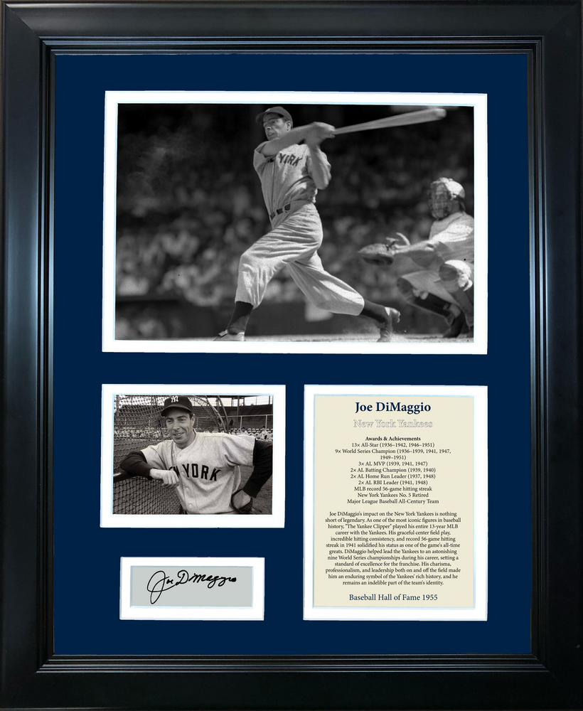 Framed Joe DiMaggio Hall of Fame Facsimile Laser Engraved Signature Auto Baseball 11"x14" Photo Sig Collage (ONLINE ORDER ONLY)
