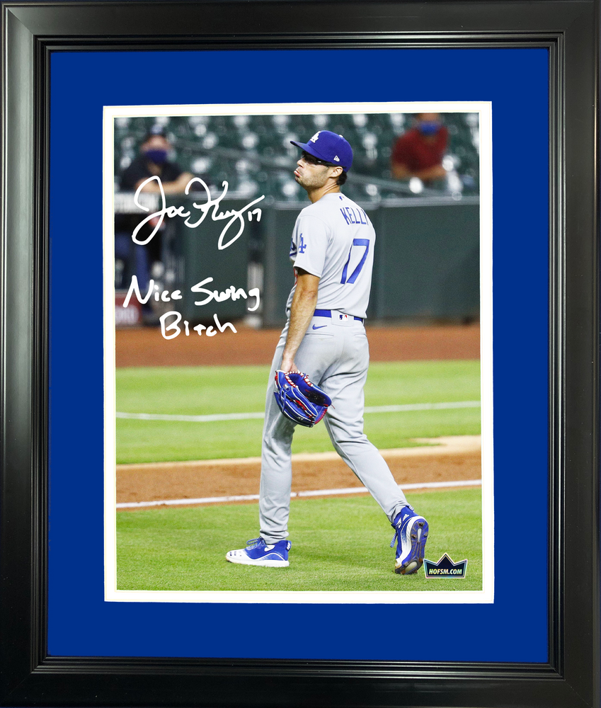 Framed Joe Kelly Inscribed Nice Swing Los Angeles Dodgers Facsimile Laser Engraved Signature Auto 11"x14" Baseball Photo HOFSM Holo (ONLINE ORDER ONLY)