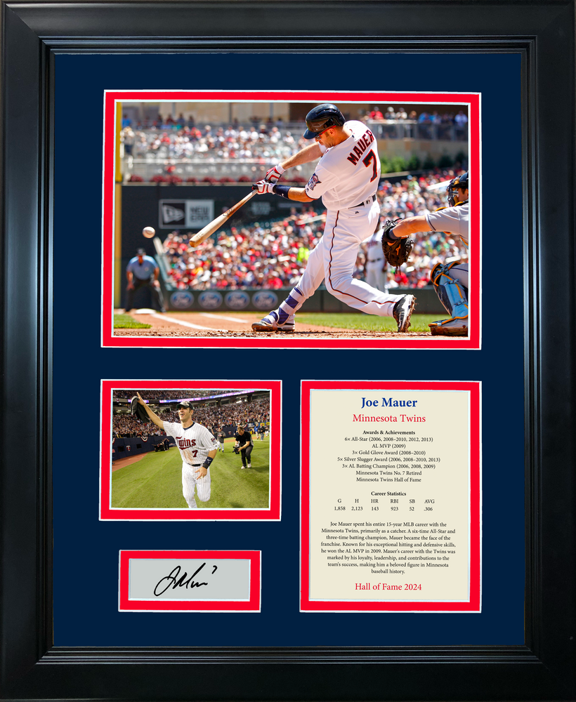 Framed Joe Mauer Hall of Fame Facsimile Laser Engraved Signature Auto Minnesota Twins Baseball 11"x14" Photo Sig Collage (ONLINE ORDER ONLY)