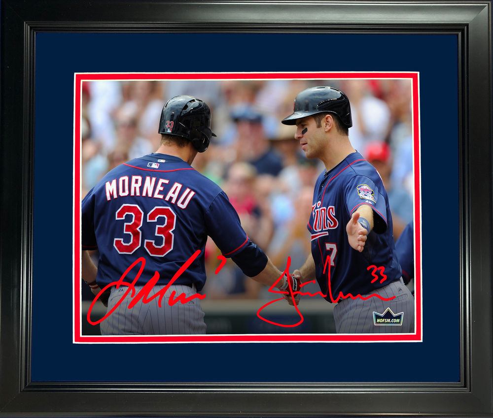 Framed Joe Mauer & Justin Morneau Minnesota Twins Dual Facsimile Laser Engraved Signature Auto 11"x14" Baseball Photo HOFSM Holo (ONLINE ORDER ONLY)