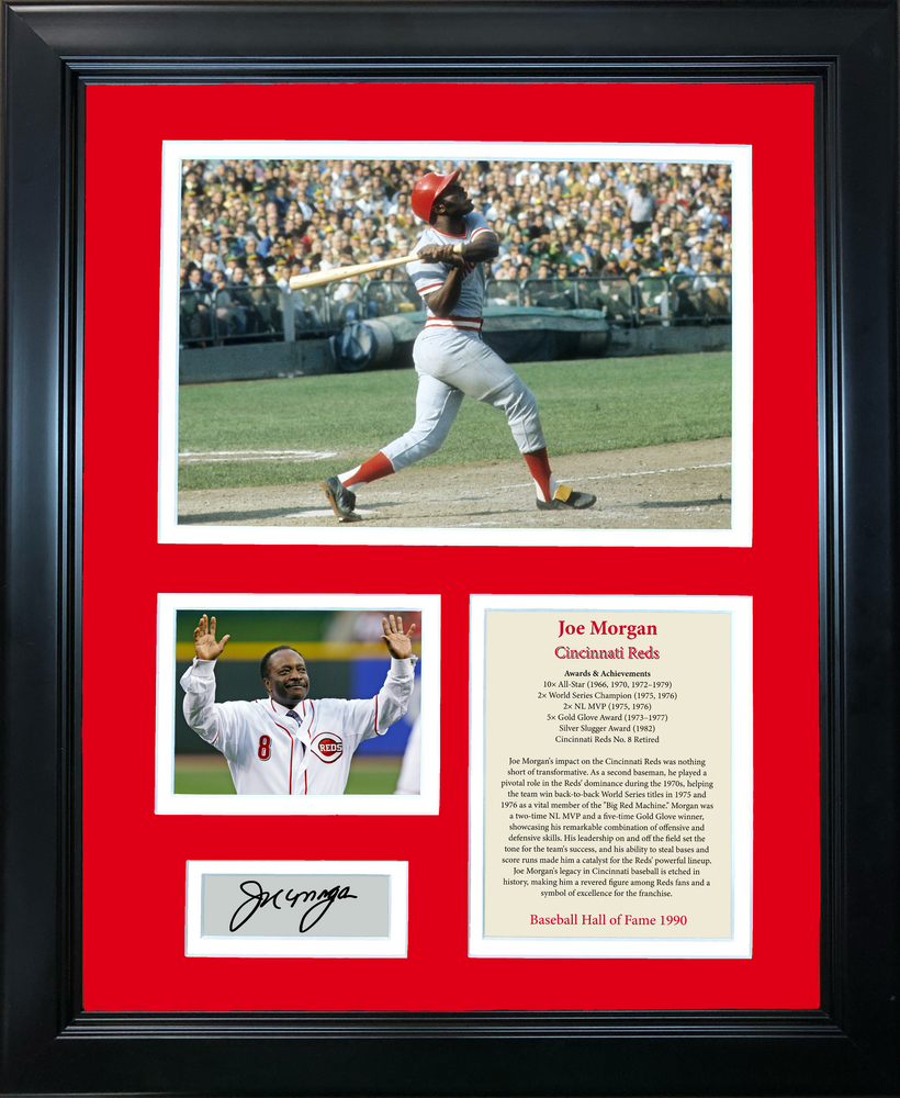 Framed Joe Morgan Hall of Fame Facsimile Laser Engraved Signature Auto Cincinnati Reds 11"x14" Baseball Photo Sig Collage (ONLINE ORDER ONLY)