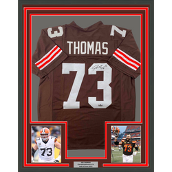 Framed Facsimile Autographed Joe Thomas 35x39 Cleveland Brown Reprint Laser Auto Football Jersey (ONLINE ORDER ONLY)