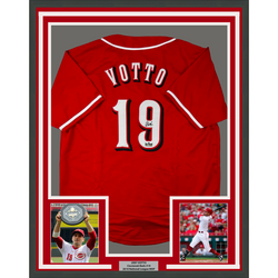 Framed Facsimile Autographed Joey Votto 35x39 Cincinnati Red Reprint Laser Auto Baseball Jersey (ONLINE ORDER ONLY)