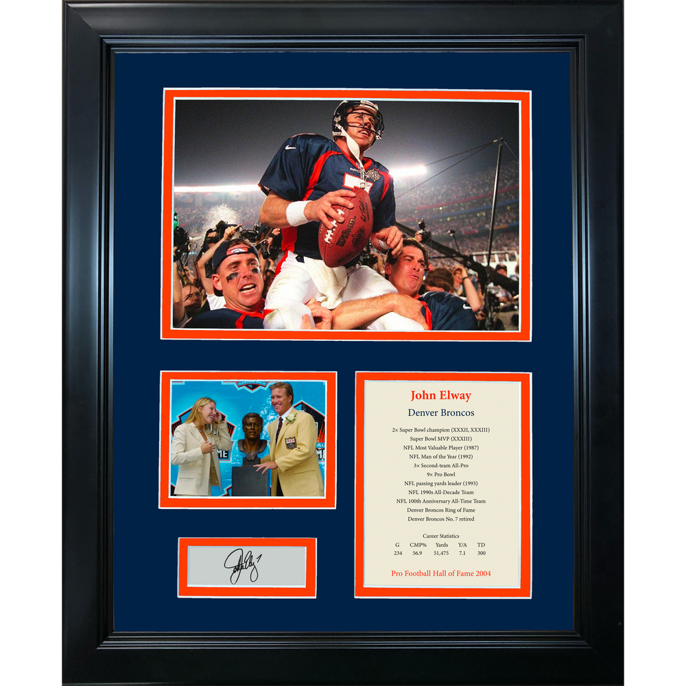 Framed John Elway Hall of Fame Facsimile Laser Engraved Signature Auto Denver Broncos 11"x14" Photo Sig Collage (ONLINE ORDER ONLY)