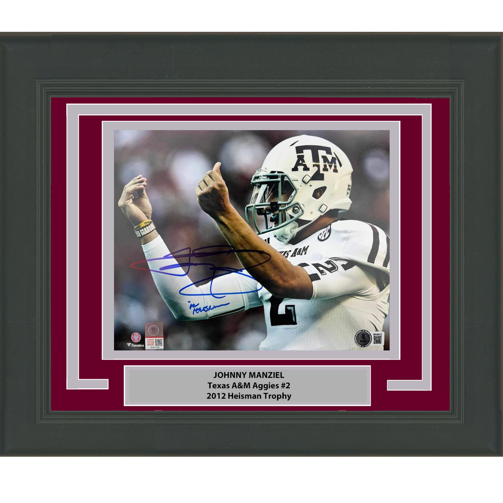 Framed Autographed/Signed Johnny Manziel Money Sign Texas A&M Aggies 8x10 College Football Photo Beckett BAS COA (ONLINE ORDER ONLY)