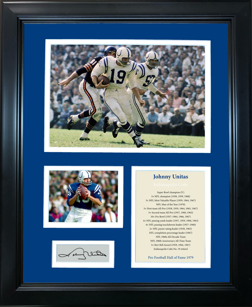 Framed Johnny Unitas Hall of Fame Facsimile Laser Engraved Signature Auto Indianapolis Colts 11"x14" Photo Sig Collage (ONLINE ORDER ONLY)