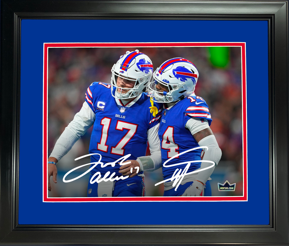 Framed Josh Allen & Stefon Diggs Buffalo Bills Dual Facsimile Laser Engraved Signature Auto 11"x14" Football Photo HOFSM Holo (ONLINE ORDER ONLY)