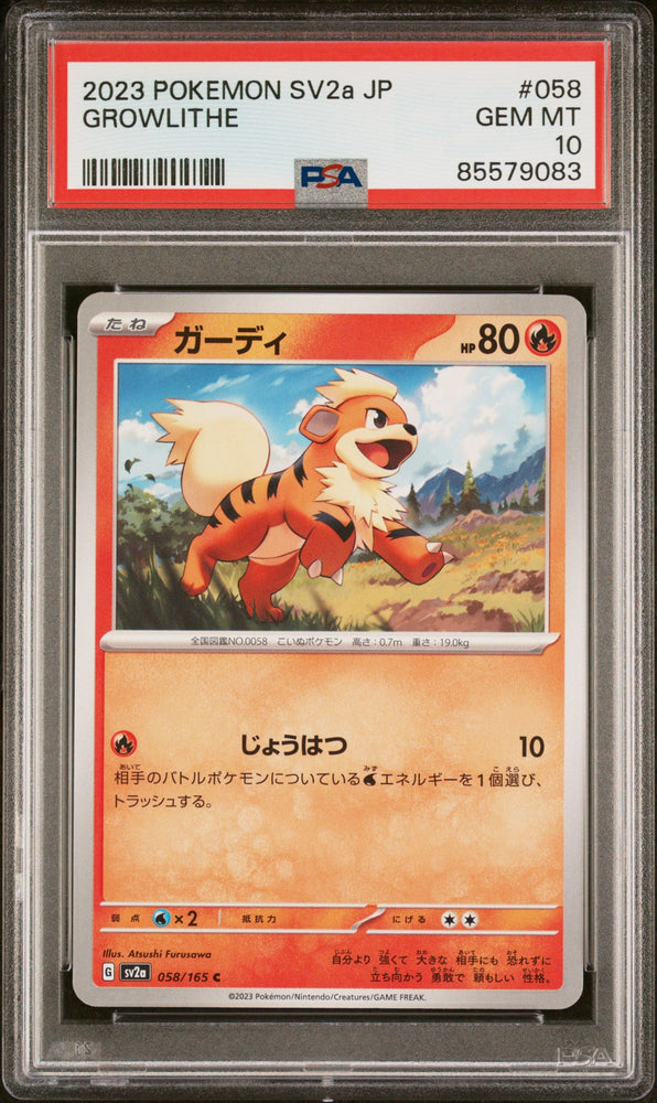 2023 POKEMON JAPANESE SV2a-POKEMON 151 GROWLITHE #58 -  PSA  10 (Online Order Only)