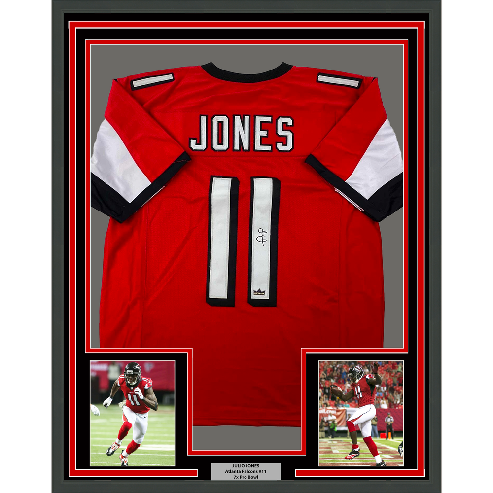 Framed Facsimile Autographed Julio Jones 35x39 Atlanta Red Reprint Laser Auto Football Jersey (ONLINE ORDER ONLY)