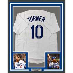 Framed Facsimile Autographed Justin Turner 35x39 Los Angeles LA White Reprint Laser Auto Baseball Jersey (ONLINE ORDER ONLY)