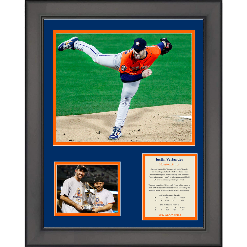 Framed Justin Verlander AL Cy Young 2022 Houston Astros Baseball 11"x14" Three Photo Collage (ONLINE ORDER ONLY)