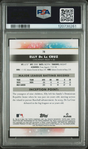 Graded 2024 Topps Inception Elly De La Cruz #78 Rookie RC Baseball Card PSA 10 Gem Mint (ONLINE ORDER ONLY)