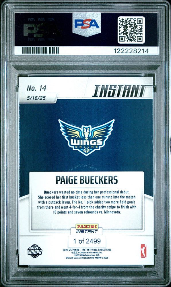 Graded 2025 Panini Instant Paige Bueckers #14 Rookie RC Basketball Card PSA 8 Near Mint (ONLINE ORDER ONLY)