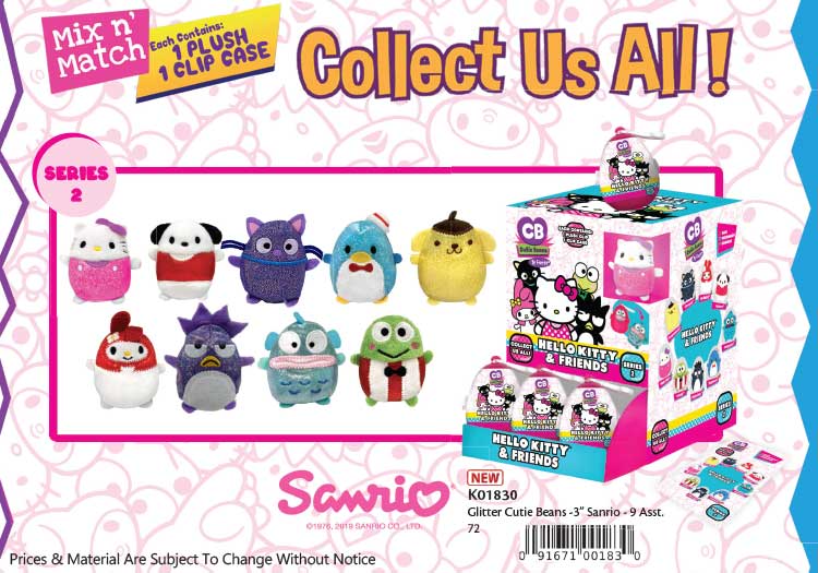 Fiesta: Cutie Beans Sanrio Glitter Series 2 - 1 Blind Plastic Egg with 3" Plush Clip (ONLINE ORDER ONLY)