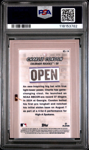 Graded 2025 Topps Bowman Charlie Condon #HS14 Hobby Stars Rookie RC Baseball Card PSA 10 Gem Mint (ONLINE ORDER ONLY)