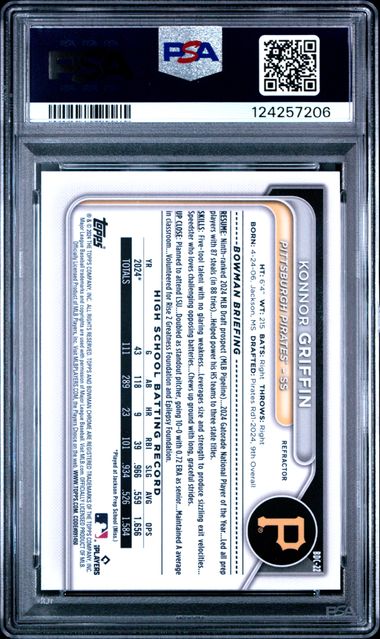 Graded 2024 Topps Bowman Draft Konnor Griffin #BDC22 Chrome Refractor Rookie RC Baseball Card PSA 10 Gem Mint