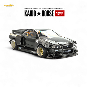 (Pre-Order) Kaido House x Mini GT Nissan Skyline GT-R (R34) Kaido Works GReddy V2 - Black w/ Carbon 1:64 (Online Order Only)