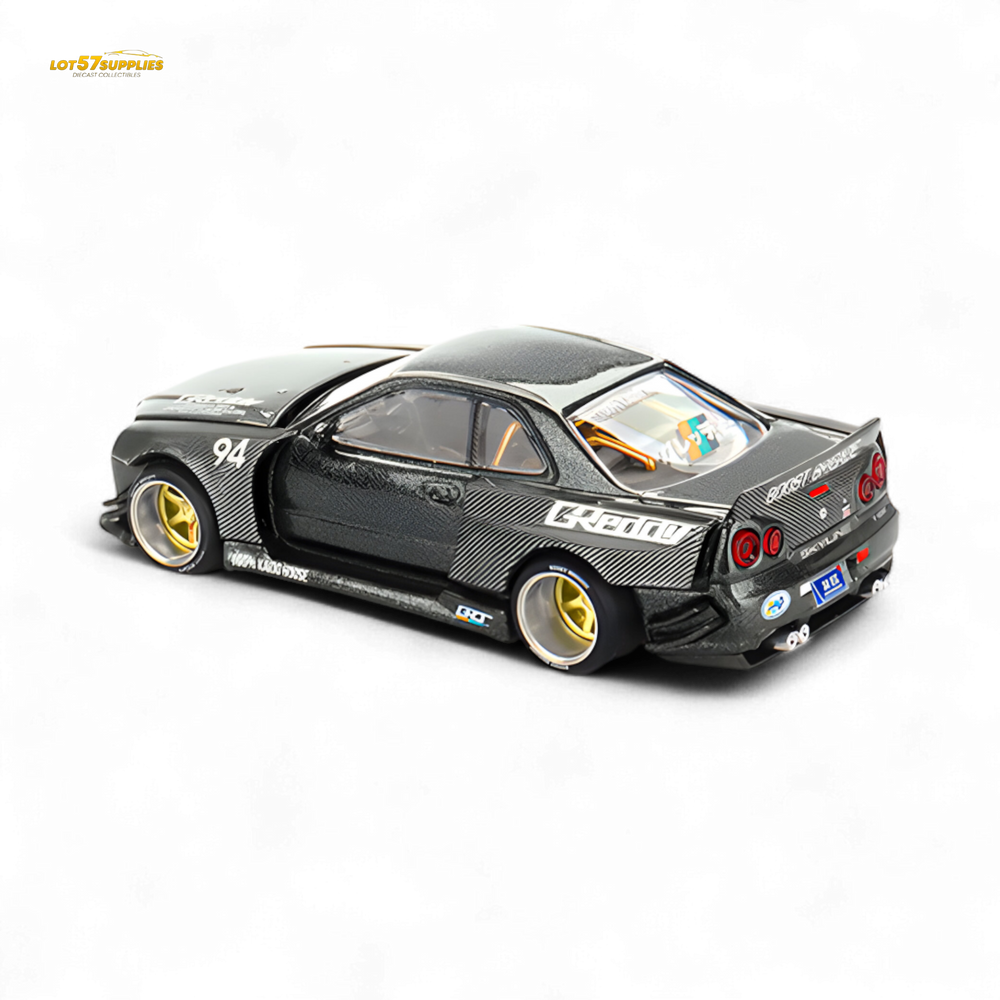 (Pre-Order) Kaido House x Mini GT Nissan Skyline GT-R (R34) Kaido Works GReddy V2 - Black w/ Carbon 1:64 (Online Order Only)