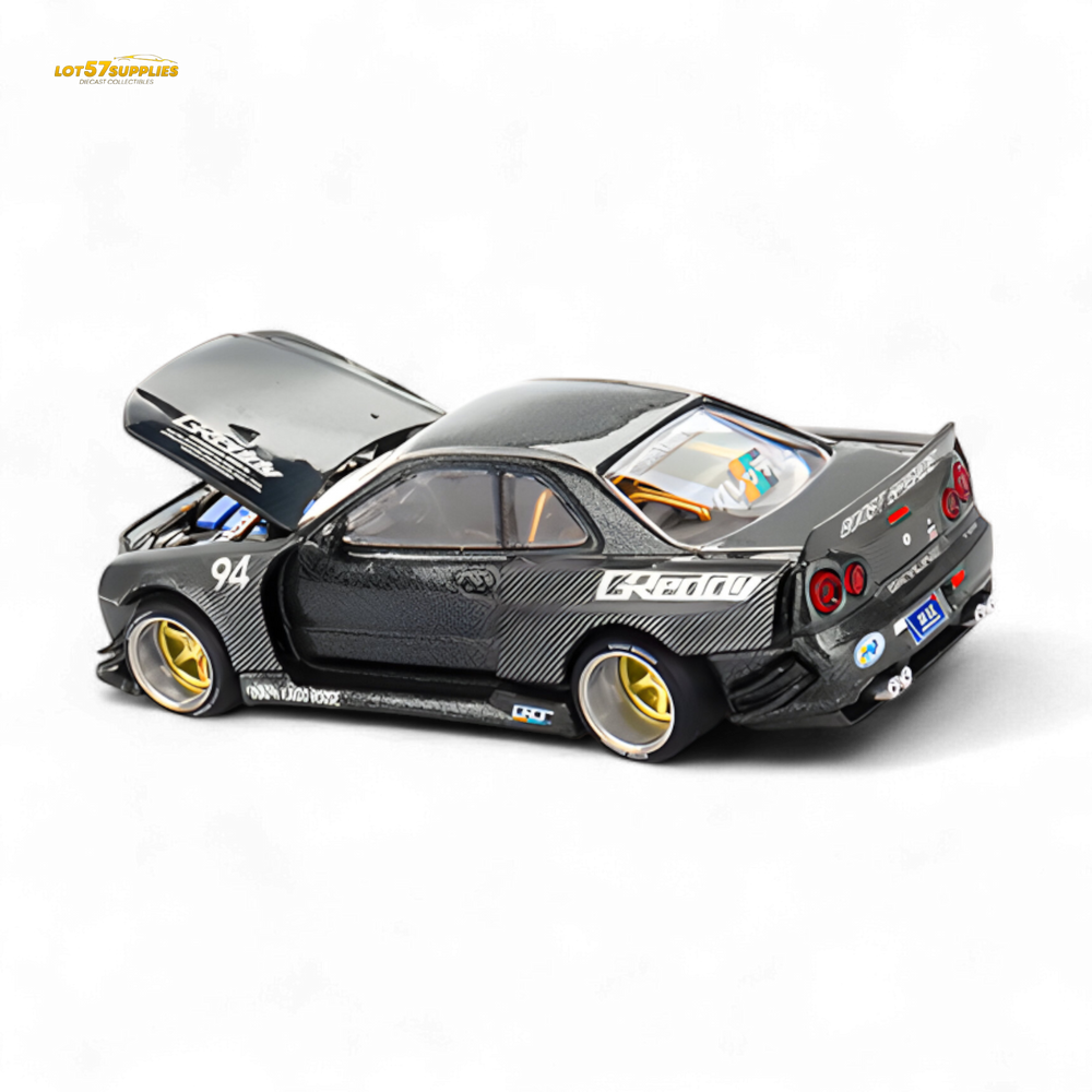 (Pre-Order) Kaido House x Mini GT Nissan Skyline GT-R (R34) Kaido Works GReddy V2 - Black w/ Carbon 1:64 (Online Order Only)