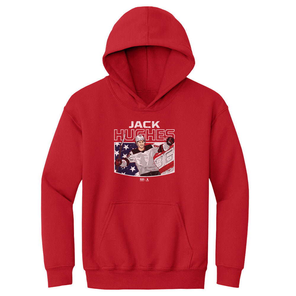 Jack Hughes New Jersey American Flag WHT