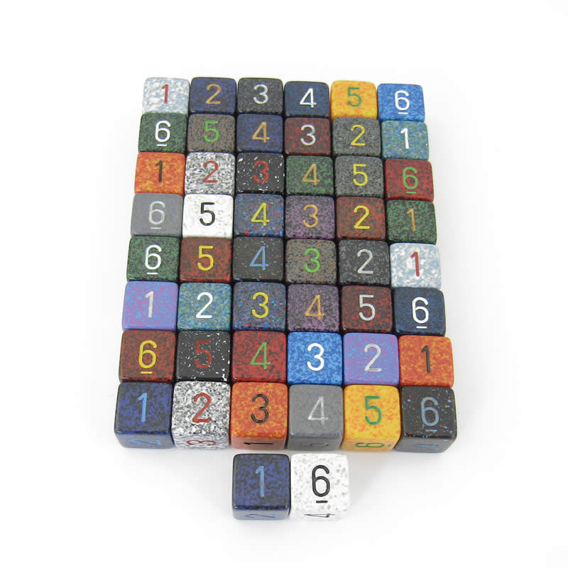 KOP00113 Assorted Colors Elemental Dice with Numbers D6 16mm Pack of 50 (ONLINE ORDER ONLY)