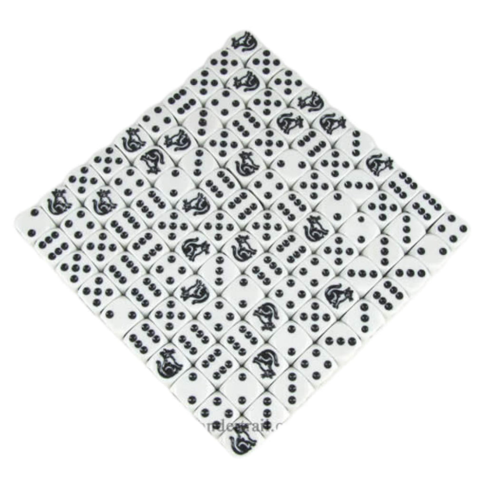 KOP00473 Cat Novelty Dice D6 White Opaque Black Pips 16mm (5/8in) 100 (ONLINE ORDER ONLY)