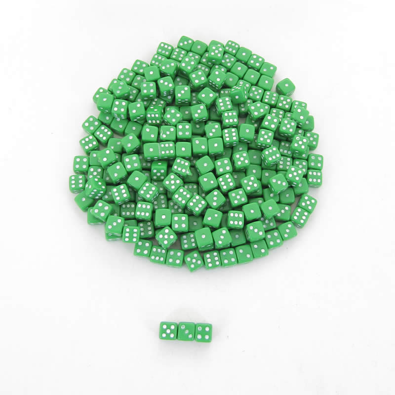 KOP00642 Green Opaque Dice White Pips D6 5mm (13/64in) Pack of 250 (ONLINE ORDER ONLY)