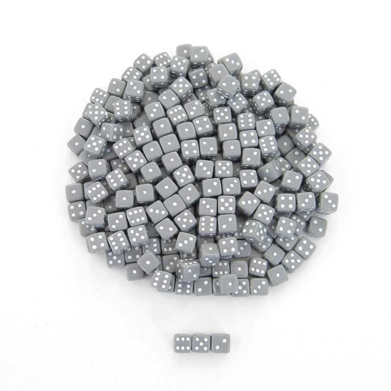 KOP00643 Grey Opaque Dice with White Pips D6 5mm (13/64in) Pack of 250 (ONLINE ORDER ONLY)