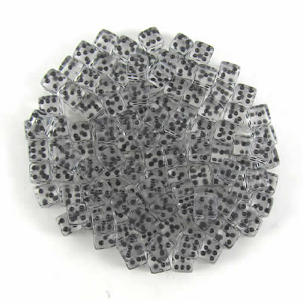 KOP00690 Clear Transparent Dice Black Pips D6 5mm (13/64in) Pack of 250 (ONLINE ORDER ONLY)