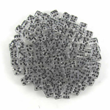 KOP00690 Clear Transparent Dice Black Pips D6 5mm (13/64in) Pack of 250 (ONLINE ORDER ONLY)