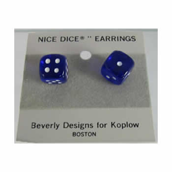 KOP01263 Blue Transparent with White Pips Stud Earrings 10mm (3/8in) Six Sided (d6) Koplow Games (ONLINE ORDER ONLY)
