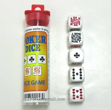 KOP01447 Poker Dice Game White Opaque 6 sided (D6) 6mm (5/8in) (ONLINE ORDER ONLY)