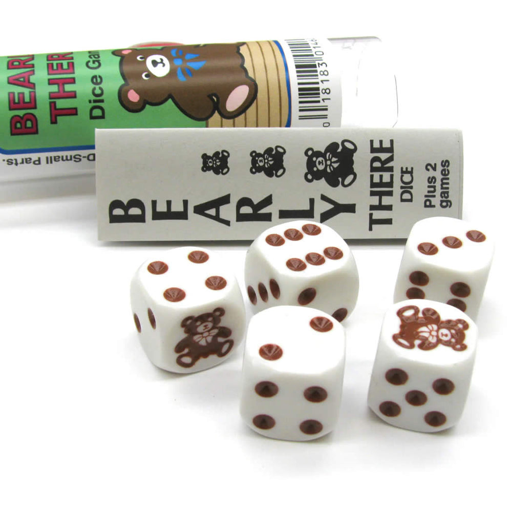 KOP01461 Bearly There  Bear Dice Game White Opaque with Brown Six Sided Dice (D6) 16mm (5/8in) (ONLINE ORDER ONLY)