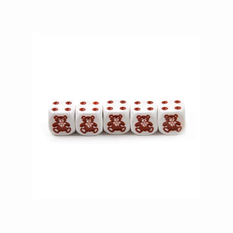 KOP01461 Bearly There  Bear Dice Game White Opaque with Brown Six Sided Dice (D6) 16mm (5/8in) (ONLINE ORDER ONLY)