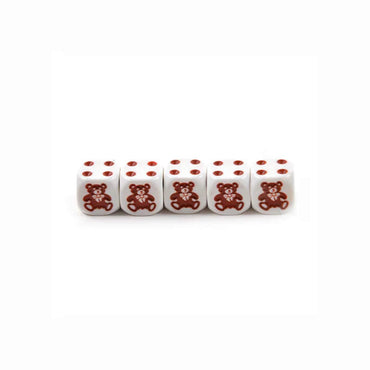KOP01461 Bearly There  Bear Dice Game White Opaque with Brown Six Sided Dice (D6) 16mm (5/8in) (ONLINE ORDER ONLY)