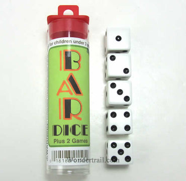 KOP01504 Bar Dice Game White Opaque Black Six Sided Dice (D6) 16mm (ONLINE ORDER ONLY)