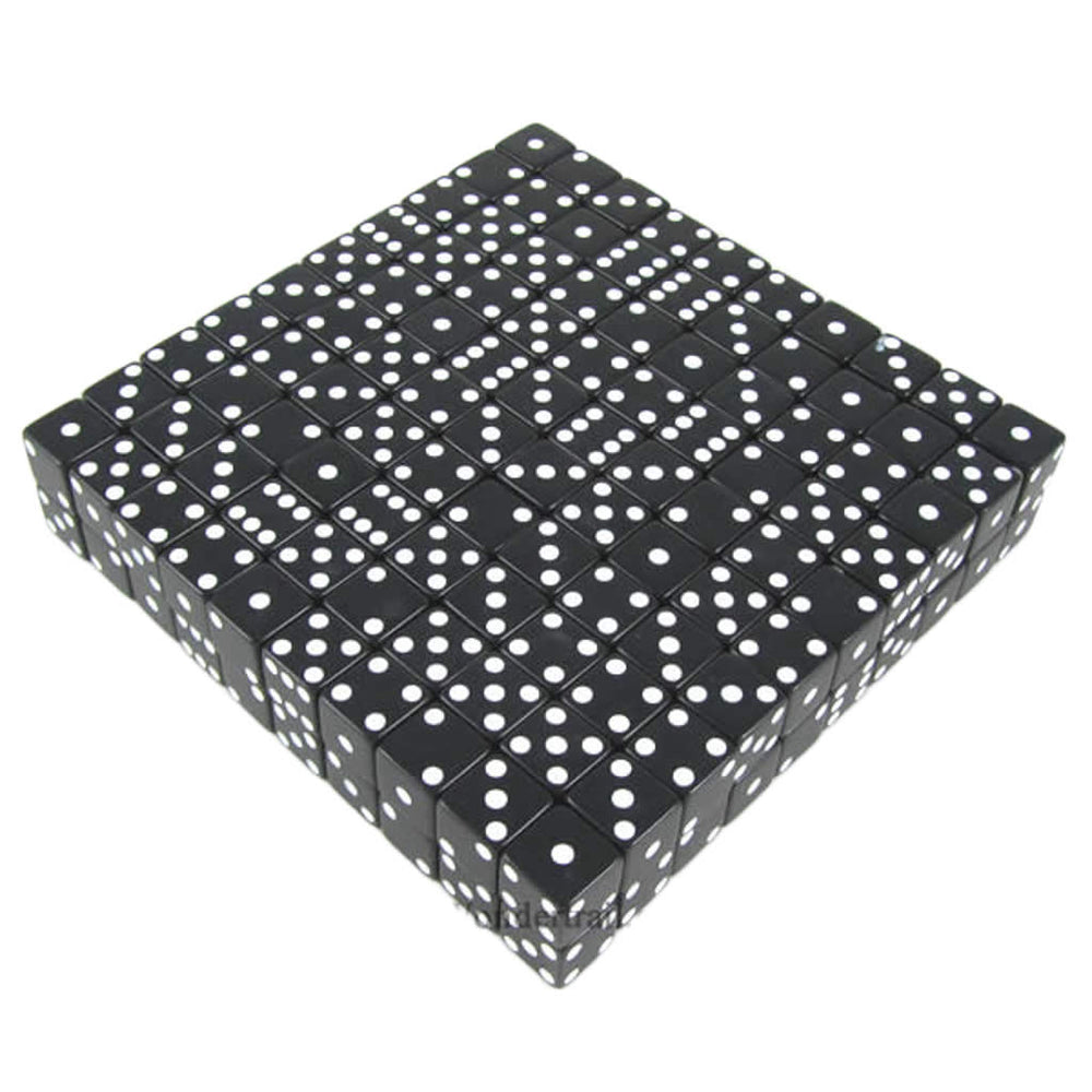 KOP01816 Black Opaque Dice White Pips D6 12mm (1/2in) Bulk Pack of 200 (ONLINE ORDER ONLY)