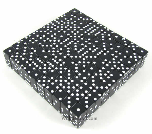 KOP01816 Black Opaque Dice White Pips D6 12mm (1/2in) Bulk Pack of 200 (ONLINE ORDER ONLY)
