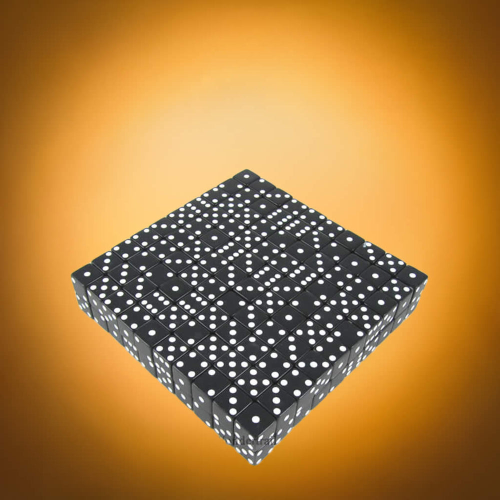 KOP01816 Black Opaque Dice White Pips D6 12mm (1/2in) Bulk Pack of 200 (ONLINE ORDER ONLY)