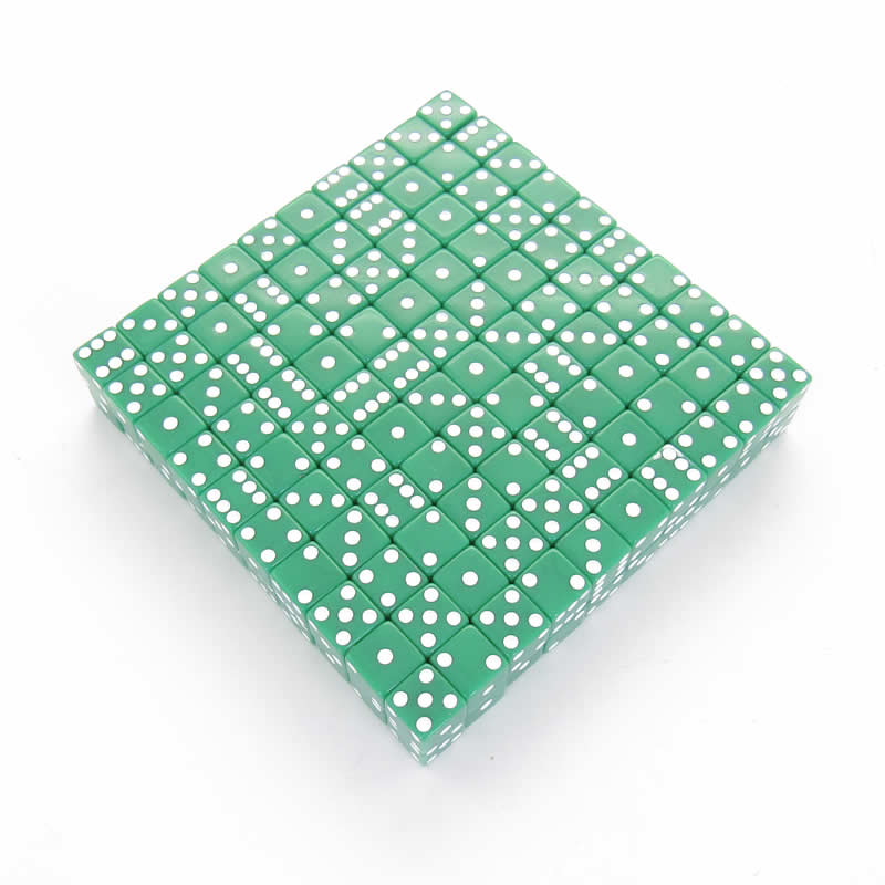 KOP01818 Green Opaque Dice White Pips D6 12mm (1/2in) Bulk Pack of 200 (ONLINE ORDER ONLY)