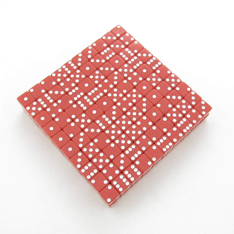 KOP01821 Red Opaque Dice White Pips D6 12mm (1/2in) Bulk Pack of 200 (ONLINE ORDER ONLY)